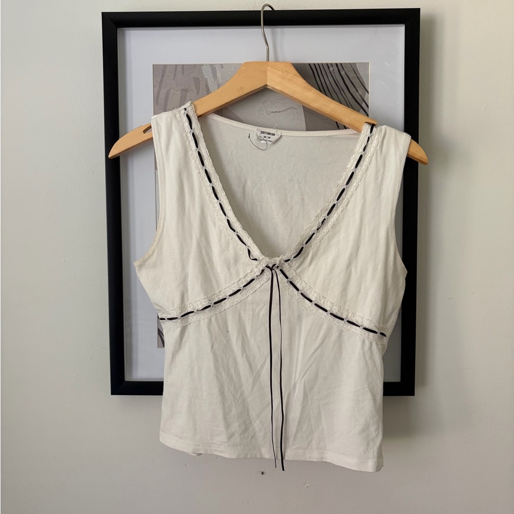 Cotton On White Tank Top with Black Trim